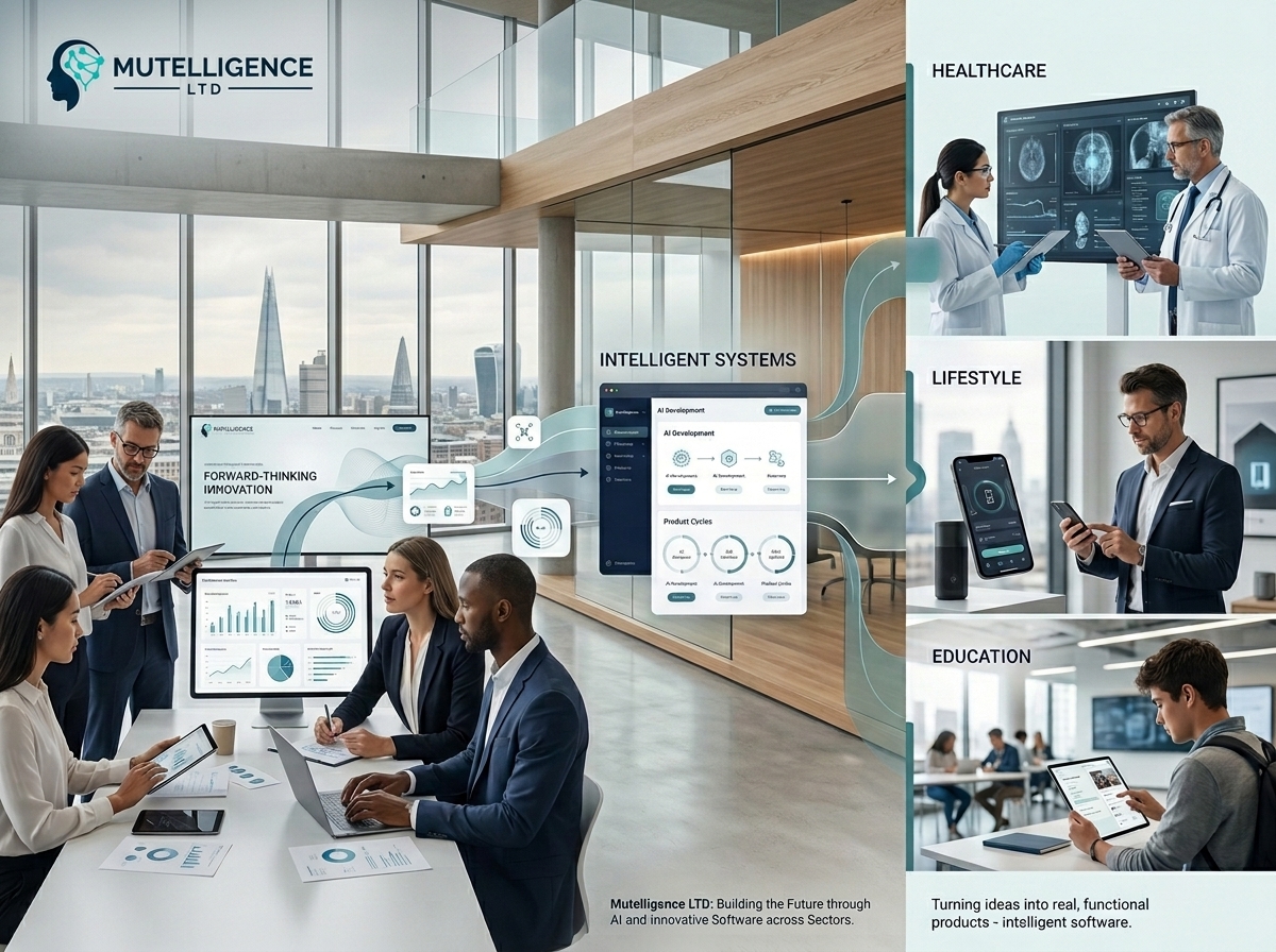 Mutelligence teams collaborating on intelligent systems across healthcare, lifestyle and education.