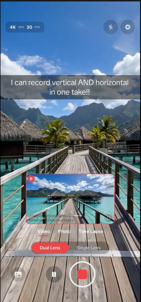 DualTake camera capturing portrait and landscape views together