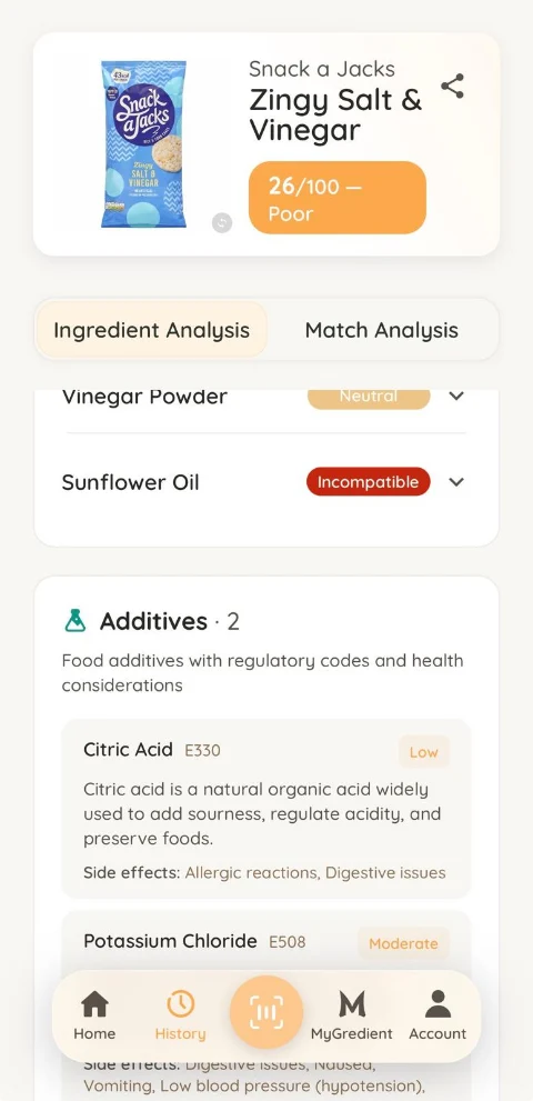 MyGredient ingredient analysis with suitability checks
